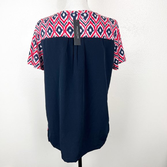 Jones New York Blouse Women Medium Cherry Red Combo Mixed Media V-Neck Top NWT - Picture 4 of 10